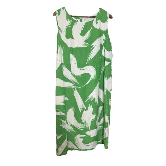 LINO USA Linen Blend green white tropical resort Midi Shift Dress XL - Picture 1 of 5